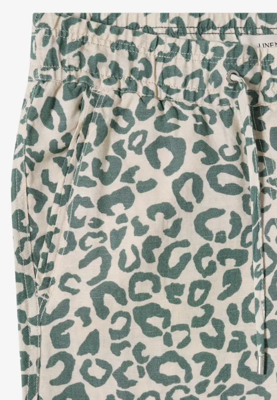 Pantalon Wide Leg en lin mélangé imprimé léopard macadamia beige