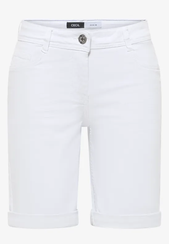 Short en denim blanc avec revers et fermeture à bouton
