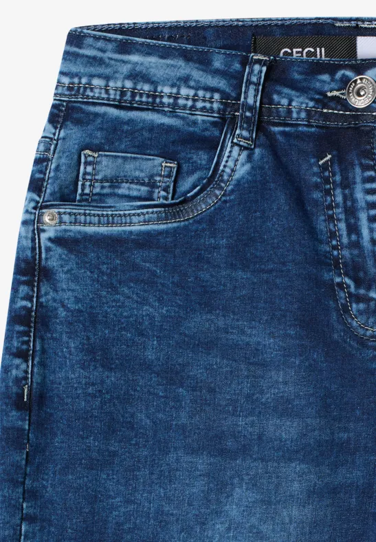 High Waist Wide Leg Jeans im Loose Fit mid blue used wash