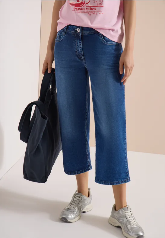 Jeans 3/4 Wide Leg en Loose Fit Dark blue wash