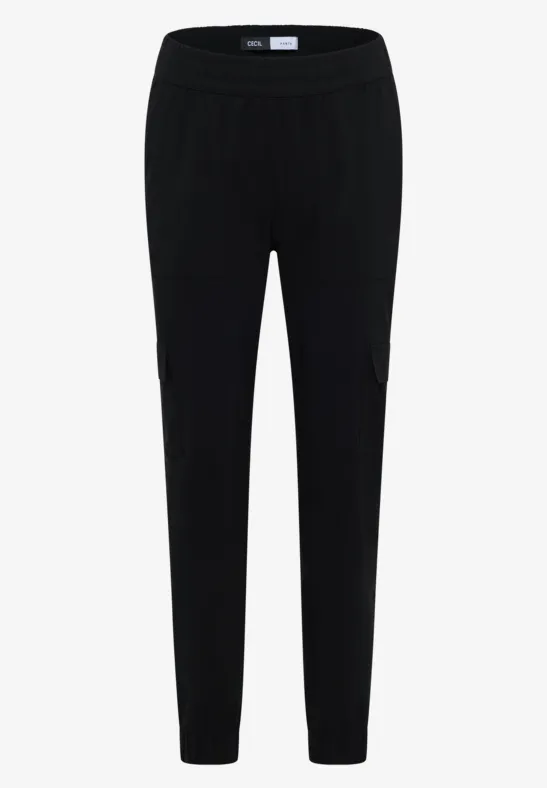 Mid Waist Slim Leg Hose im Cargo-Look Black