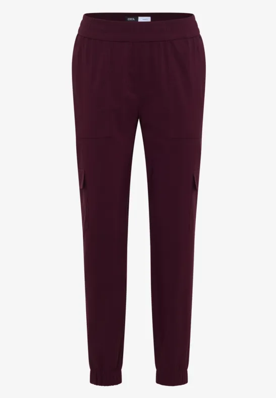 Mid Waist Slim Legs broek in cargo-look grape red