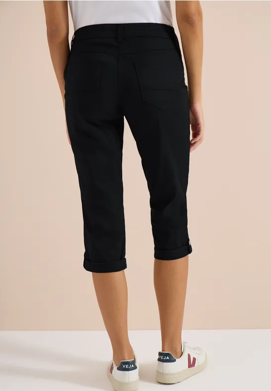 Mid Waist Casual Fit Hose mit Turn Up Black