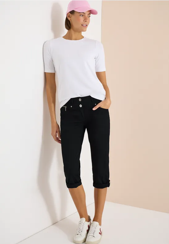 Mid Waist Casual Fit Hose mit Turn Up Black