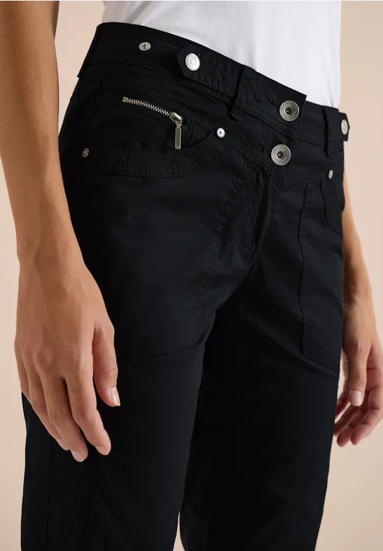 Mid Waist Casual Fit Hose mit Turn Up Black