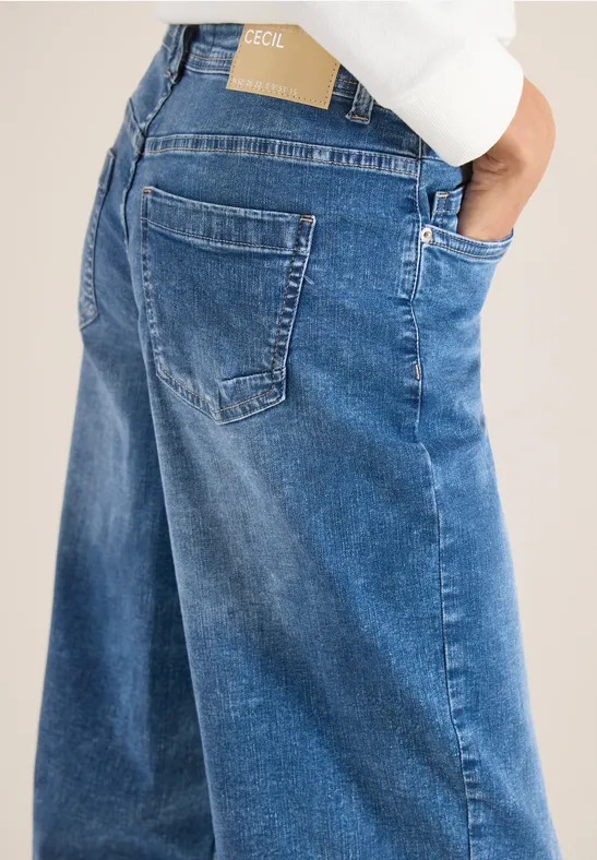 High Waist Barrel Leg Jeans im Loose Fit mid blue wash