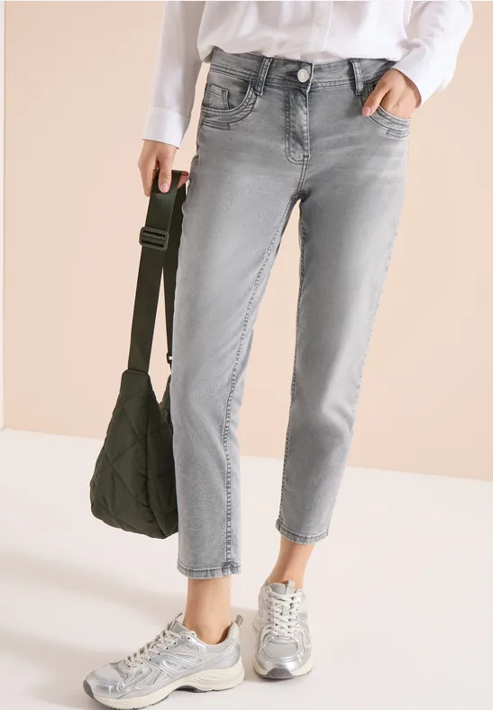 Mid Waist Slim Leg Jeans dans un Casual Fit mid grey used wash