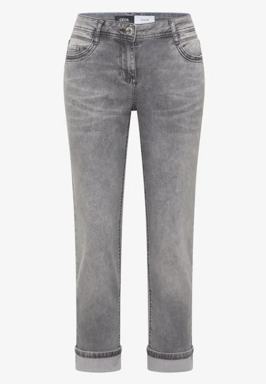 Mid Waist Straight Leg Jeans im Casual Fit light grey wash