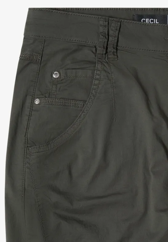 Dunkelgrüne Cargohose mit 5-Pocket-Design und Gürtelösen