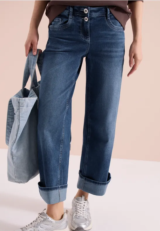 High Waist Wide Leg Jeans im Slim Fit mid blue wash
