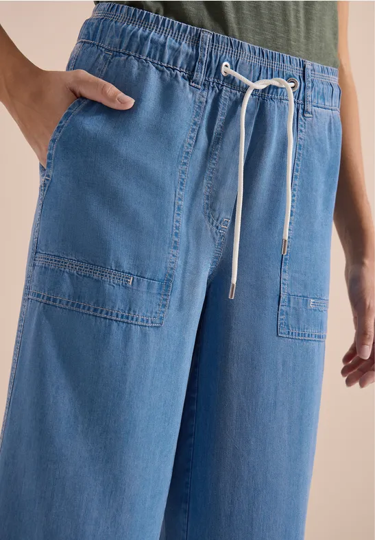 High Waist Wide Leg Hose im Loose Fit mid blue wash