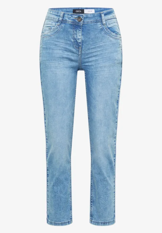 Helle, gerade geschnittene Jeans mit hoher Taille und klassischer 5-Pocket-Optik.