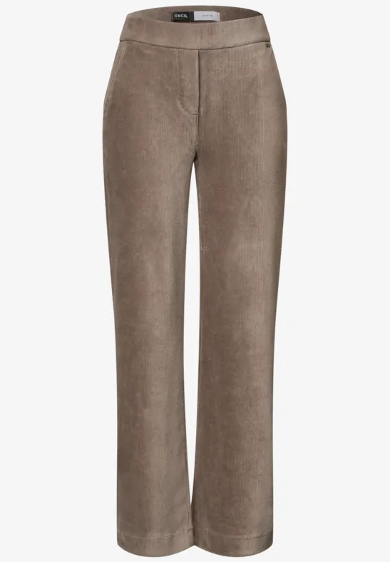Braune Cordhose mit geradem Schnitt und hoher Taille.