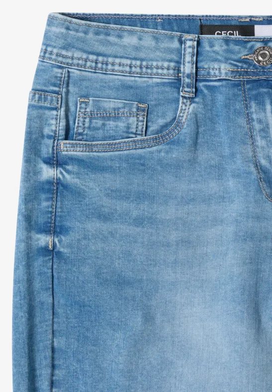 Heller Denim-Jeansoberteil mit Knopf, Gürtelschlaufen und vorderer Tasche