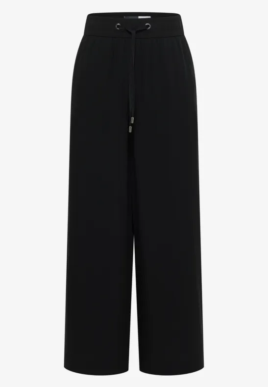 Pantalon noir ample à taille haute avec cordon