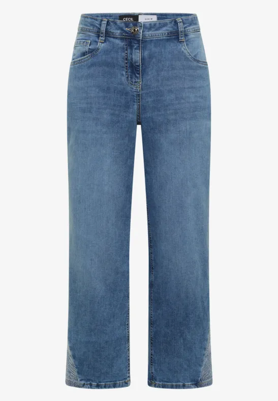 Blaue Jeans in geradem, weitem Schnitt mit klassischen Taschen.