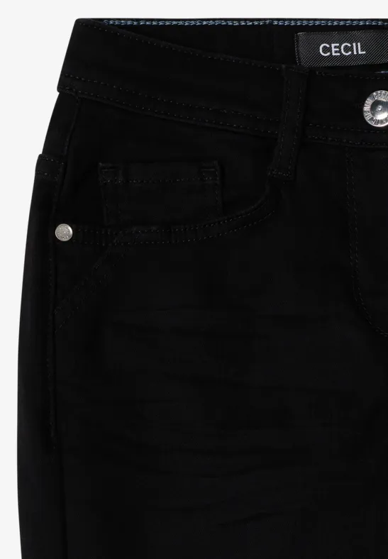 Schwarze Jeanshose mit Gürtelschlaufen, Taschen und Metallknopf von CECIL.