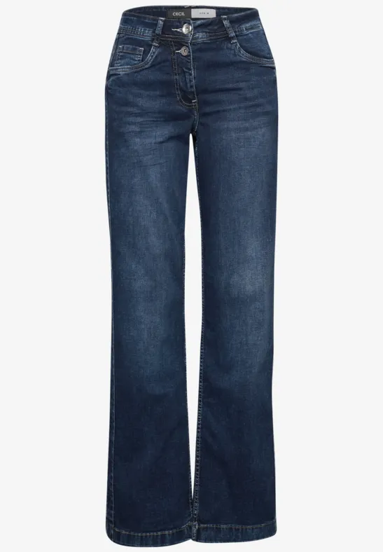 Leichte Schlagjeans in dunkler Waschung mit hohem Bund und weitem Bein
