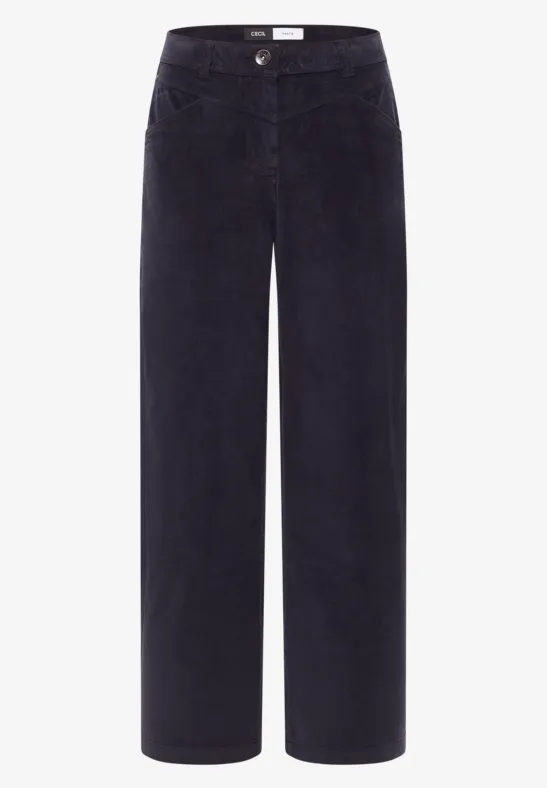 Dunkelblaue Cordhose mit weitem Bein und hohem Bund