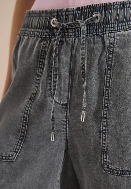Pantalon jogger en jean noir avec taille élastique et cordon