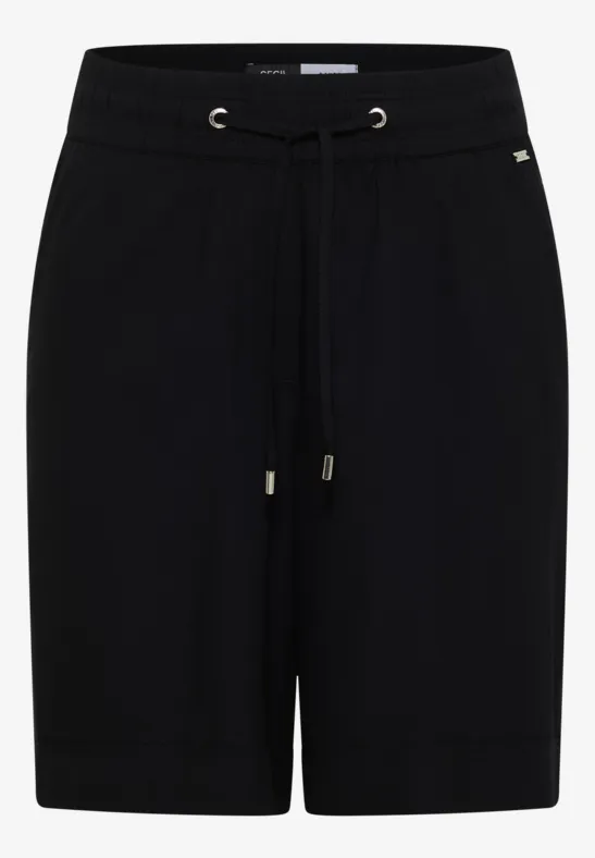 Bermuda noir avec taille élastique et cordon de serrage