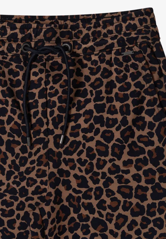 Jogging marron à motif léopard noir avec cordon de serrage.