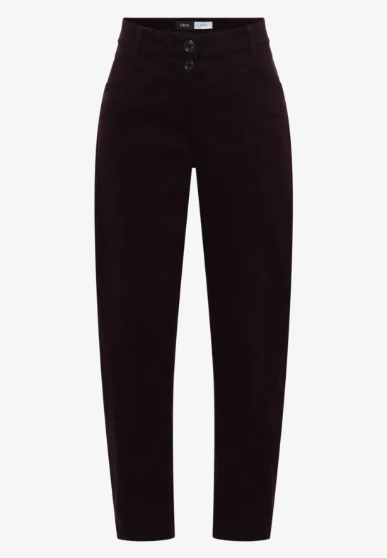 Pantalon en velours côtelé marron foncé taille haute à coupe droite