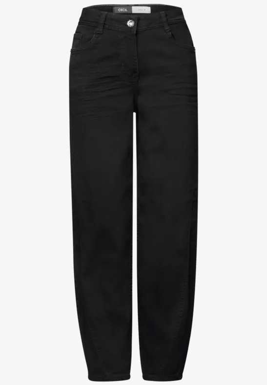 Jean noir taille haute à coupe droite.