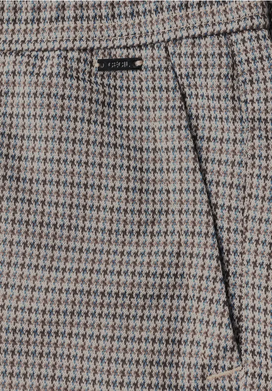Pantalon en tissu pied-de-poule avec poche latérale et ceinture étroite.