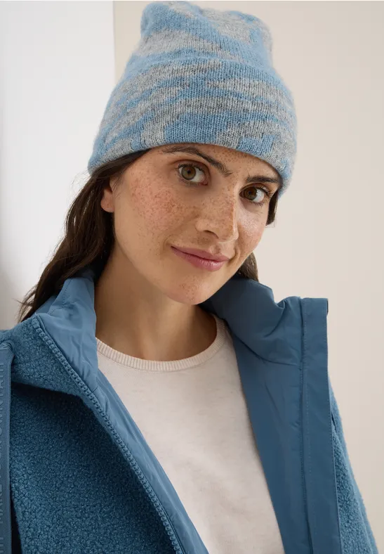 Beanie mit Zebramuster moonstone blue melange