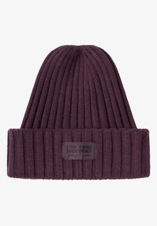 Gebreide muts in effen kleur dark plum