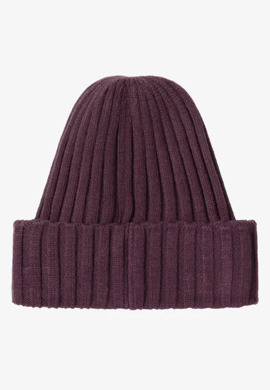 Gebreide muts in effen kleur dark plum