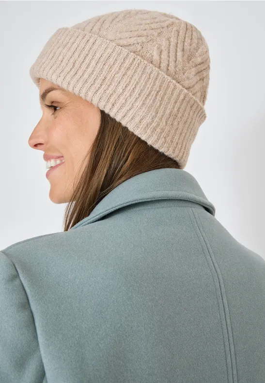 Bonnet tricoté avec structure sandalwood beige melange