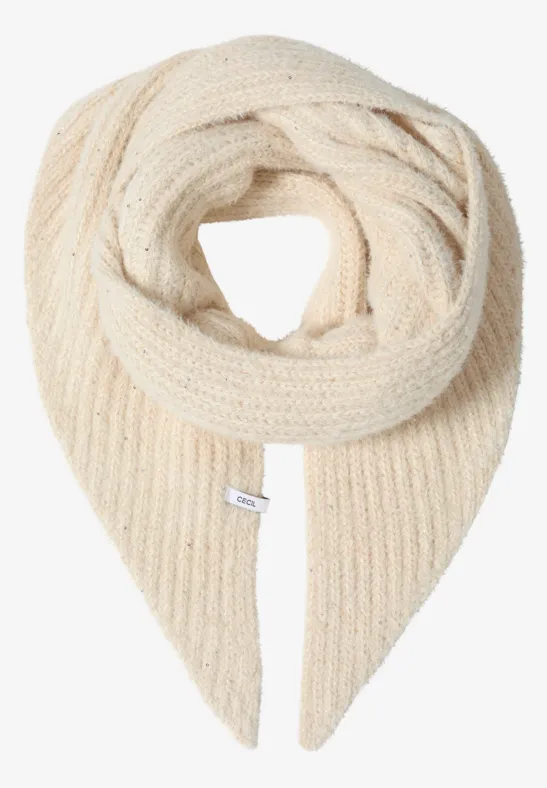 Driehoekige sjaal met glitter creamy white