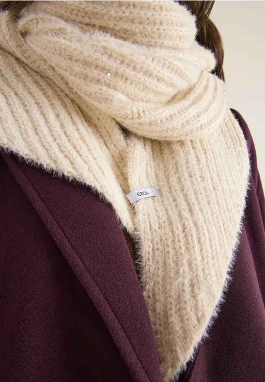 Driehoekige sjaal met glitter creamy white