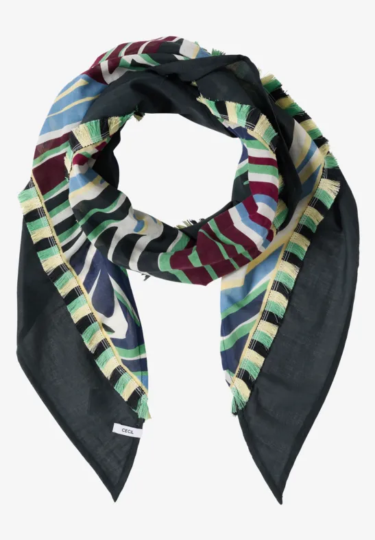Driehoekige sjaal met grafisch patroon palm breeze green