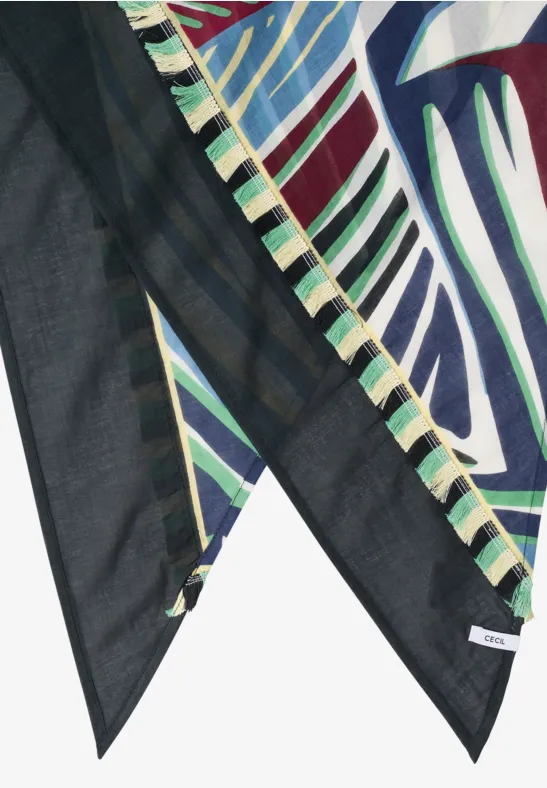 Driehoekige sjaal met grafisch patroon palm breeze green
