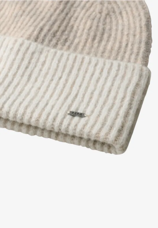 Bonnet en maille côtelée bicolore powder beige melange