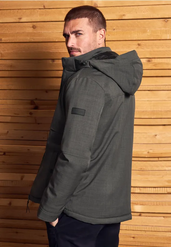 Jacke mit abnehmbarer Kapuze warm rock brown melange
