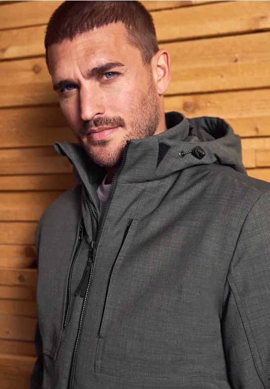 Jacke mit abnehmbarer Kapuze warm rock brown melange