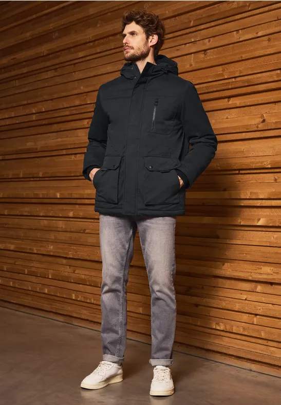 Gefütterte Kapuzenjacke brilliant black