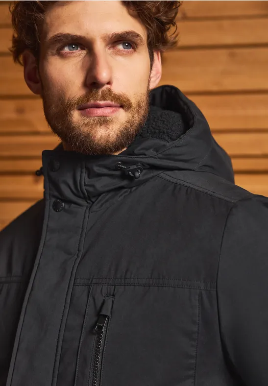 Gefütterte Kapuzenjacke brilliant black