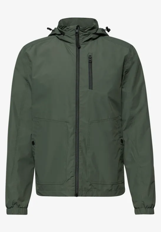 Jas met capuchon in de kraag safari green