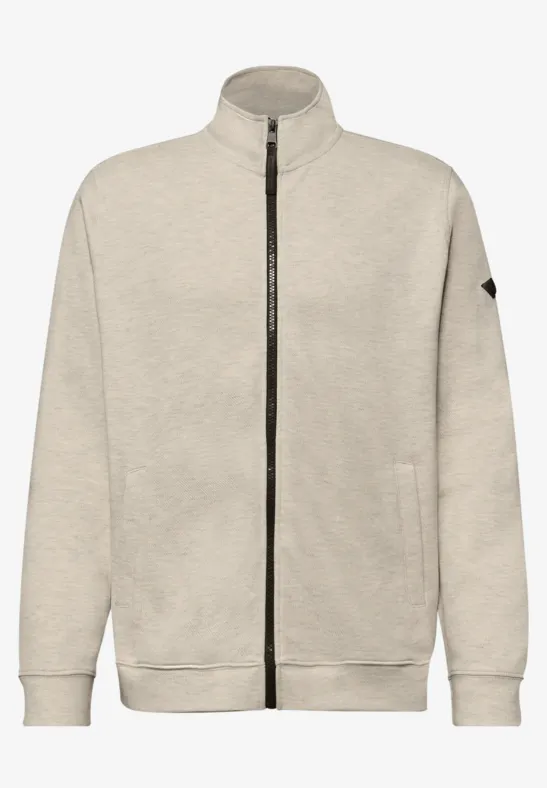 Jas met opstaande kraag in gemêleerde look white sand