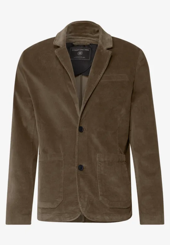 Braunes Cord-Blazer mit zwei Knöpfen und aufgesetzten Taschen