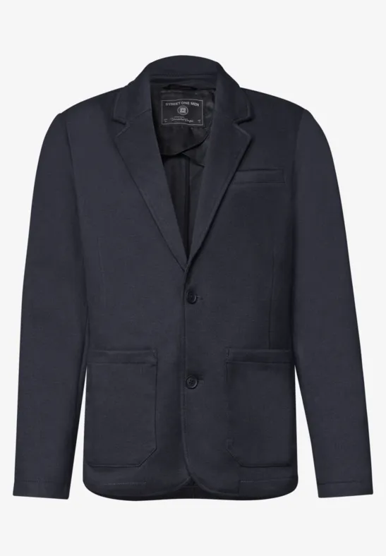 Schwarzer Herrenblazer aus Jersey mit Reverskragen und Knopfleiste