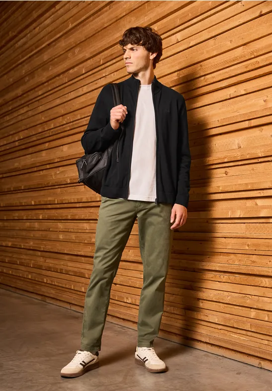 Basic Strickjacke mit Zipper Black