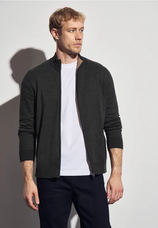 Basic Strickjacke mit Zipper anthra grey melange