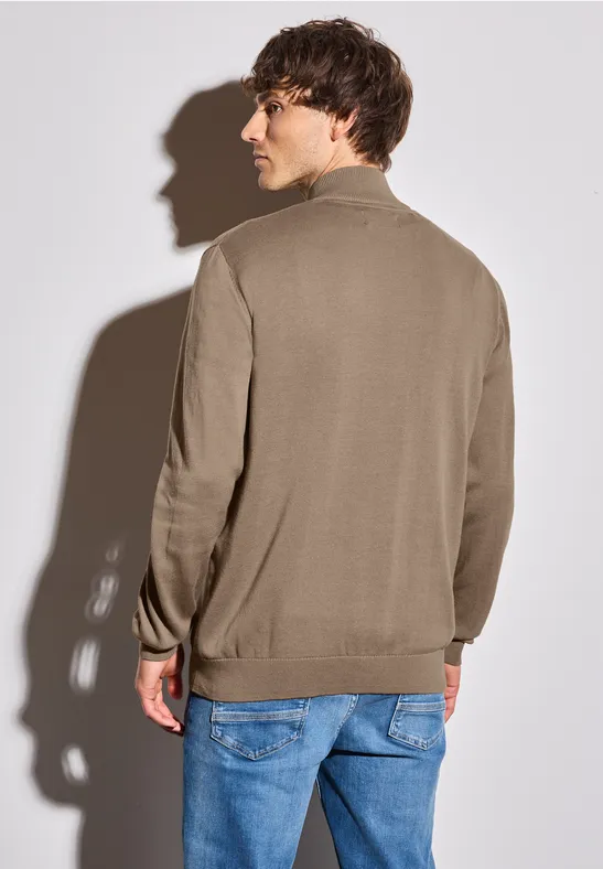 Basic Strickjacke mit Zipper dull brown