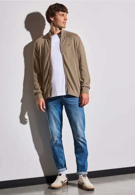 Basic Strickjacke mit Zipper dull brown